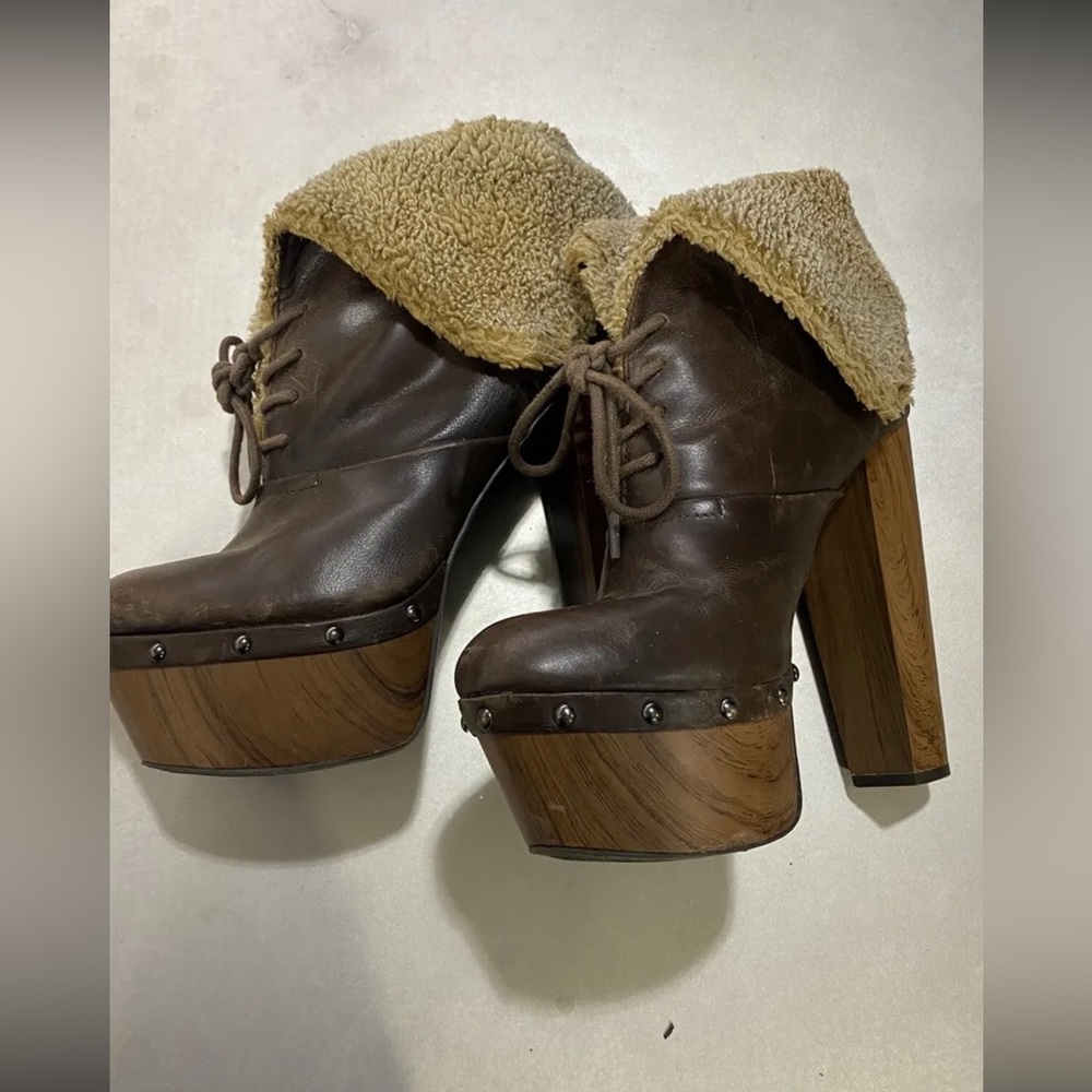 Jessica Simpson Brown Leather Boots Fur Lining High Heels Size 8